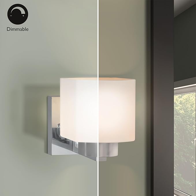 Design House Dove Creek Wall Light Sconce – Dimmable with Frosted Glass for Hallway, Bathroom, Foyer, Bedroom – Polished Chrome, 589663
