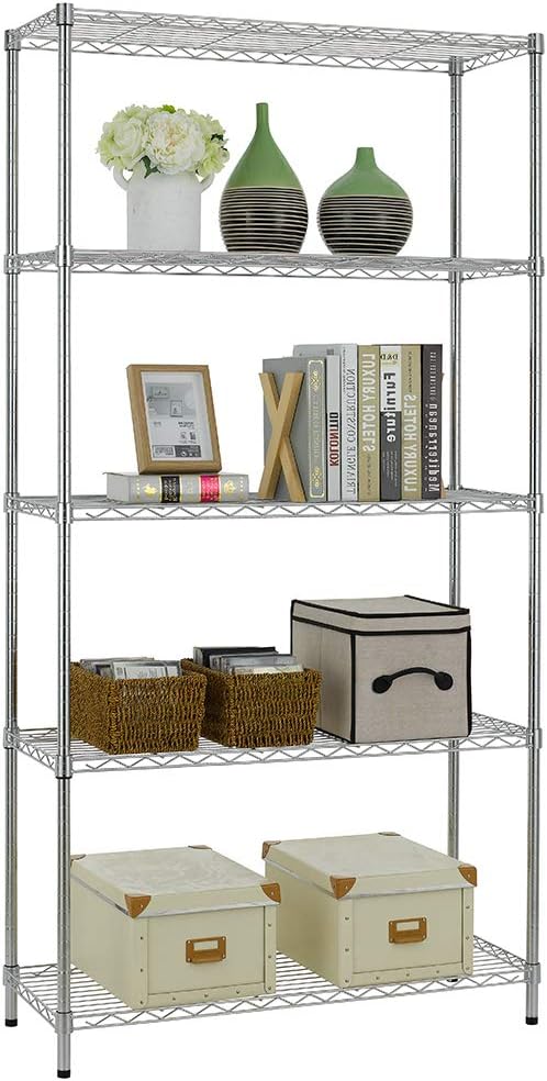PayLessHere | 5-Tier Wire Shelf | 36"x14"x72" | Chrome | Adjustable Racks | Heavy-Duty Storage Shelves, Holds Upto 1250 lbs | Rust-Resistant, No-Tool Assembly | for Home, Garage Shelving