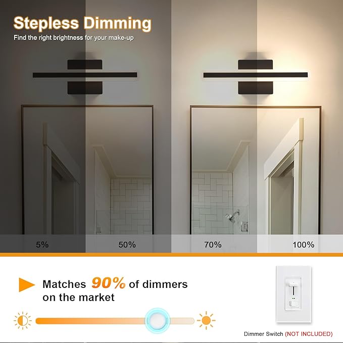 LED Modern Bathroom Vanity Light 15.7 inch 16W Dimmable 5CCT Led Bathroom Light Fixture Over Mirror, Black Bar for Mirror Restroom-ETL Certificated