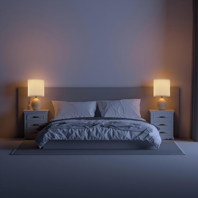 18.5" Table Lamp Set of 2 for Living Room Bedroom, Bedside Lamps for Night Stands, Desk Nightstand Lamp Dimmable, Modern Linen Cream Ceramic Lamps