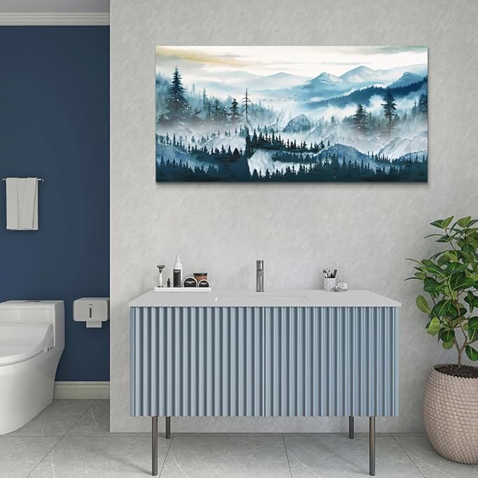 Wapluam Large Framed Wall Art For Living Room Abstract Wall Decor For Bedroom Office Inspiration Pictures Fog forest Wall Painting Canvas Art Prints Artwork Modern Ready To Hang Home Decorations