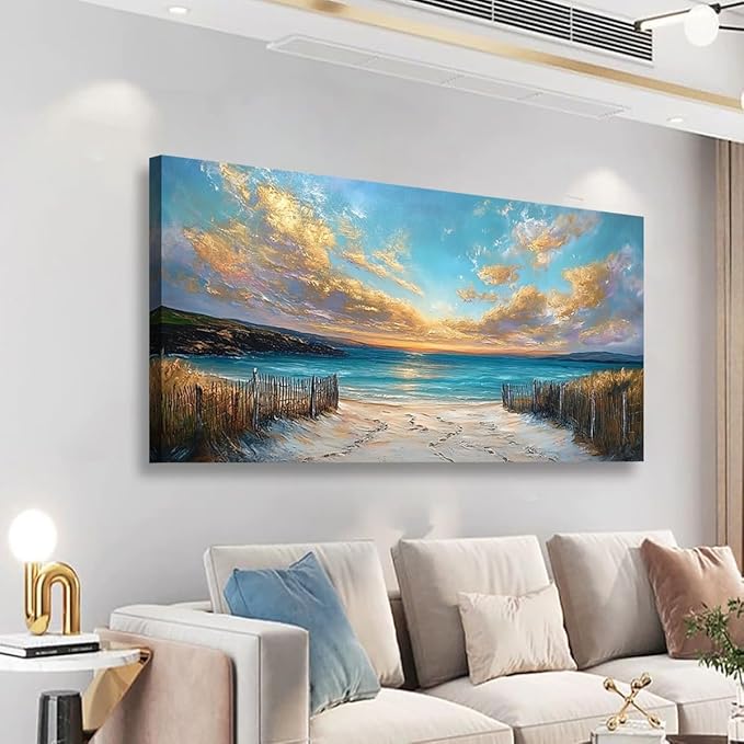 Beach Coast Pictures Canvas Wall Art for Living room Office Bedroom Wall Decor,Ocean Wall Art Print Paintings Modern Abstract Scenery Artwork Waterproof Ready to Hang-20x40inch
