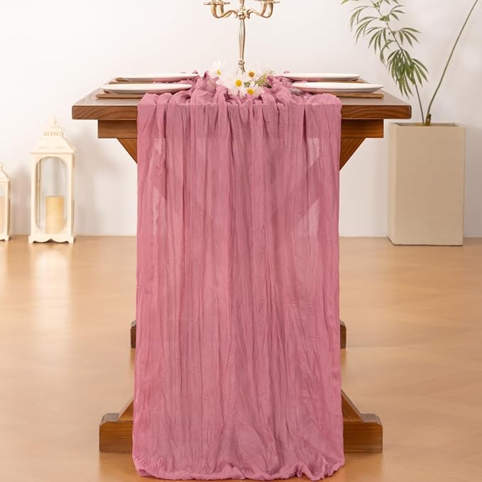 Socomi Mauve Cheesecloth Table Runner Boho Rustic Fall Thanksgiving Gauze 120 inch 10FT Cheese Cloth Runner for Wedding Party Baby Shower Birthday Home Decor Holiday Decorations