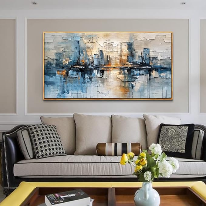 ZUITINGHUA Wood Framed Canvas Wall Art For Living Room Large Wall Decor For Office Bedroom Decorations Blue Abstract Picture Modern Wall Painting Artwork Aesthetic Home Decor Ready to Hang 30x60 In