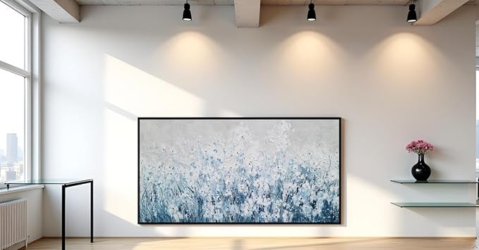 Yihui Arts Blue White Flower Painting - Modern Aesthetic Floral Artwork for Home Decor