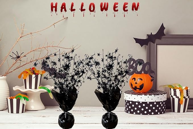 6 Pack Halloween Decoration Indoor Metallic Foil Spray Centerpiece Star Table Decoration Burst Table Centerpieces Gold Decor for Birthday Wedding Anniversary Graduation Holiday Party Supplies, Black