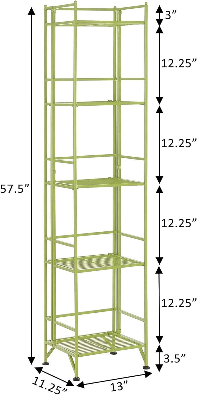 Convenience Concepts Xtra Storage Shelves - 5-Tier Folding Metal Storage Shelves, Closet Organizer for Office, Laundry Room, Bedroom, Garage, Kitchen, Bathroom, Lime Green