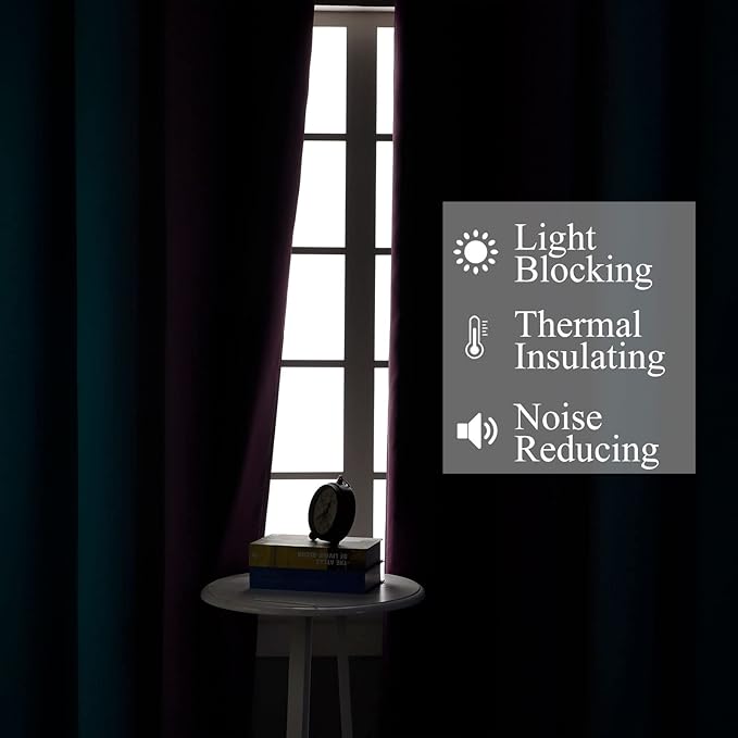 Estelar Textiler Teal and Purple Blackout Curtains for Bedroom, Thermal Insulated Drapes 108 Inches Long, Full Light Blocking Energy Saving Long Curtains for Living Room, 52Wx108L, 2 Panels