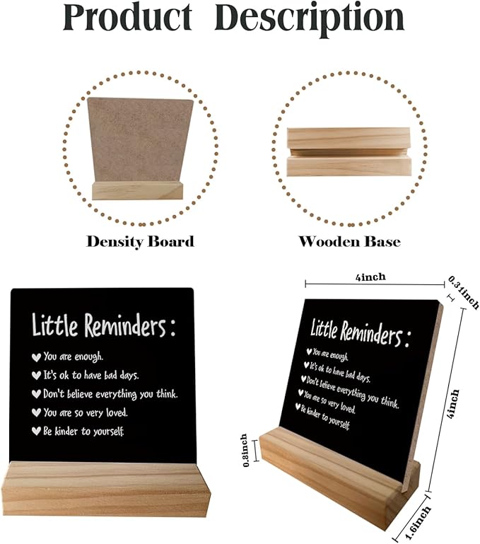 Little Reminders You are Enough Desk Plaque Sign with Stand,Dorm Signs for College Girls, Inspirational Signs Decor for Office Dorm Desk,Back to School Gifts for College Students (Black 1)