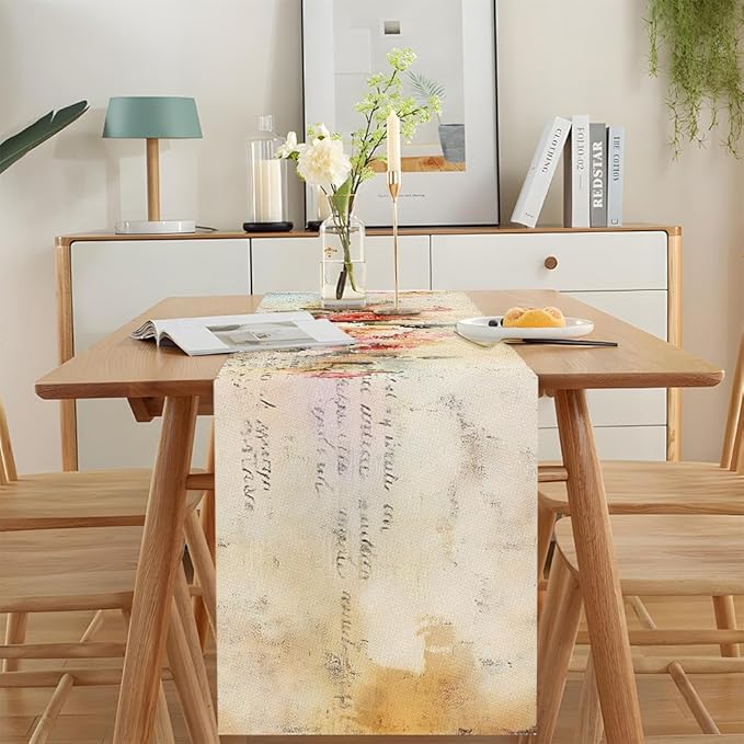 ANNA QUEEN Flowers Table Runner 13 x 72 Inch for Dining Table, Table Runner for Seasonal Autumn Kitchen Dining Table Decoration for Home Party Decor Thanksgiving Harvest