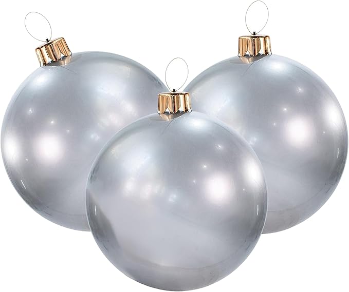 Inflatable Holiday Ornament – Ultimate Indoor/Outdoor Decoration – Reusable and Storage Friendly – for Weddings, Parties, Events, Team Colors – 8" Mini Trio Bundle Set – Silver Tone