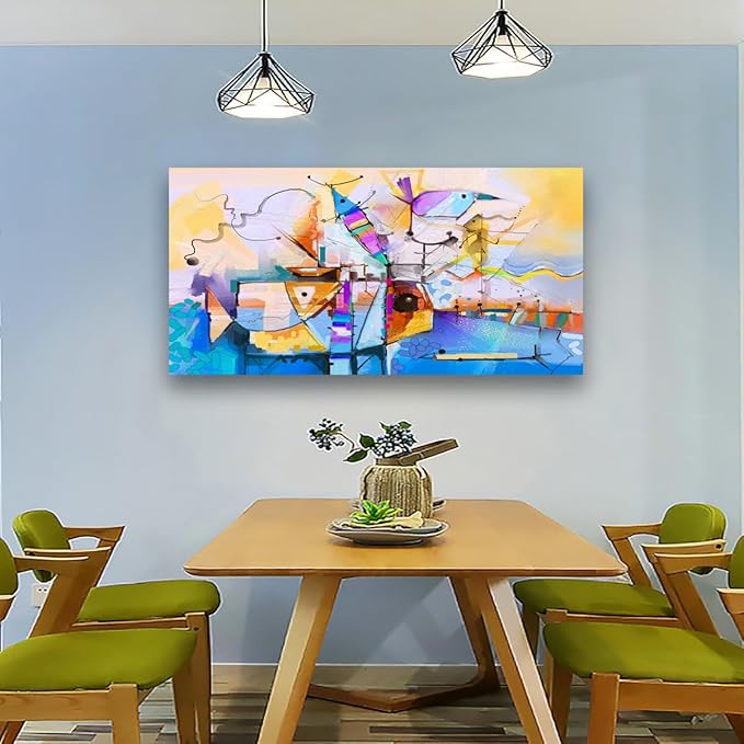 Colour Abstract Wall Art Bedroom Wall Decor Living Room,Line Abstract Canvas Wall Art Office Farmhouse Paintings Artwork Modern Sea Fish Imaginative Wall Art Prints Pictures 20 * 40inch