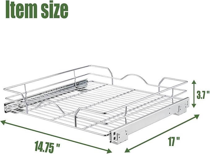 OCG Pull Out Cabinet Organizer (14.75" W x 17" D), Pull out Drawers, Cabinet Pull Out Shelves for Base Cabinet Organization in Kitchen Bathroom Pantry, Bottom Mount, Chrome Finish