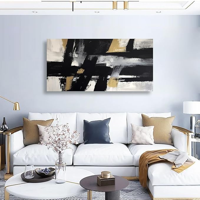 Abstract Canvas Wall Art for Living room Office Bedroom Black White Wall Art Print Oil Paintings Modern Gray Yellow Marble Pictures Cool Wall Decor Artwork Waterproof Ready to Hang - 20in * 40inch