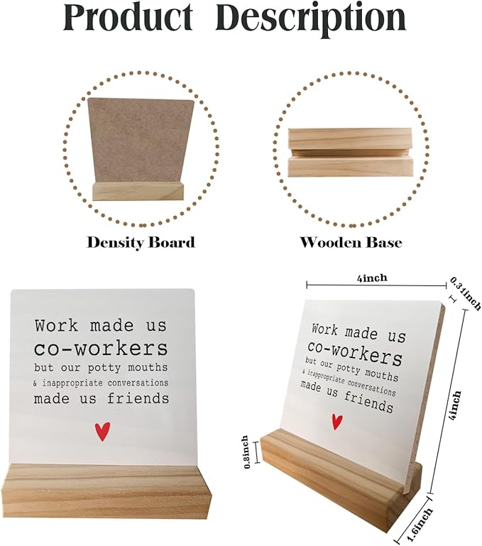 Work Made Us Coworkers but Our Potty Mouth Desk Small Wood Sign Signs with Wooden Stand,Funny Friendship Sign Decor for Home Office,Funny Office Gifts for Coworkers Friends Colleagues