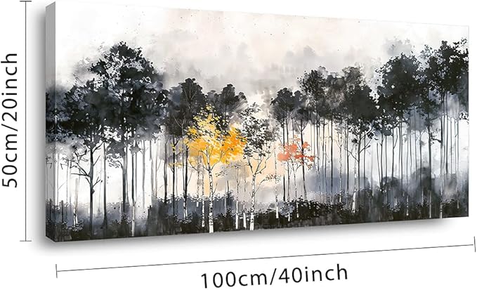 ZESTFLICKR Wall Art canvas for ink wash painting black and white trees forest traditional Chinese painting of Study office living home decoration. (20x40inch)