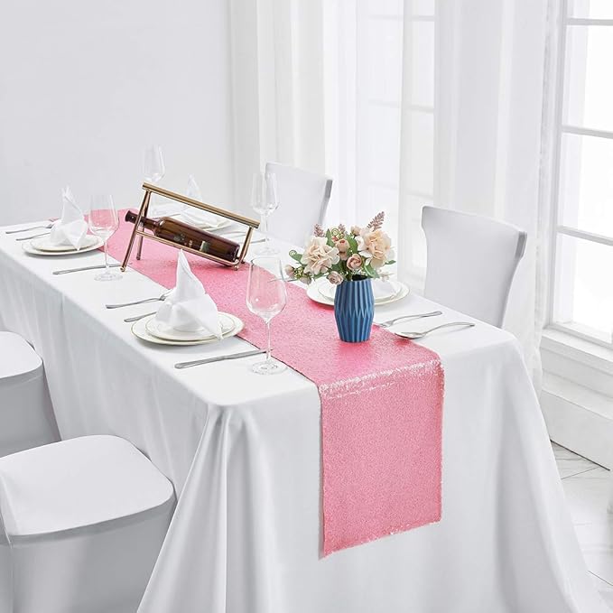 10 Packs 12 x 108 inches Pink Sequin Table Runner, Glitter Pink Table Runner for Wedding Birthday Bachelorette Holiday Party Supplies Decorations Bridal Shower Baby Shower