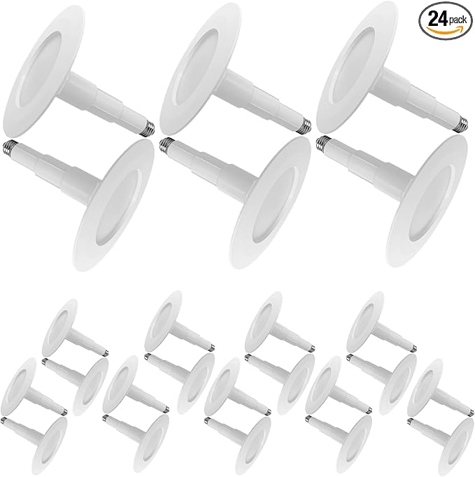 Jolux 24-Pack 5/6" Retrofit LED Recessed Lighting,12W=60W,3000K WarmWhite,800 Lumens,Dimmable Can Lights,Damp Rated,Simple Adjustable Retrofit Downlight Installation,ETL,E26 Base,Bevel Trim