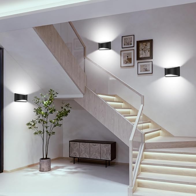 8 Pack Black Modern LED Wall Sconces, 6000K Cool White Hardwired Interior Wall Lights Up and Down Wall Mount Light for Bedroom,Living Room, Hallway(with G9 Bulbs)