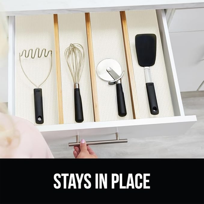 GORILLA GRIP powerGRIP Drawer Shelf and Cabinet Liner, Thick Strong Hold, Non-Adhesive Liners Protect Kitchen Cabinets and Cupboard, Bathroom Drawers, Easy Install, Breathable Mat, 17.5" x30', White