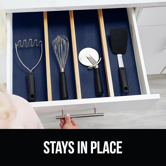 GORILLA GRIP powerGRIP Drawer Shelf and Cabinet Liner, Thick Strong Hold, Non-Adhesive Liners Protect Kitchen Cabinets and Cupboard, Bathroom Drawers, Easy Install, Breathable Mat, 12" x10', Navy Blue
