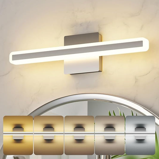 Modern Vanity Light 15.7 inch 16W Dimmable 5CCT Led Bathroom Light Fixture Over Mirror, Brushed Nickel Vanity Light for Bathroom Mirror Cabinets-ETL Certificated