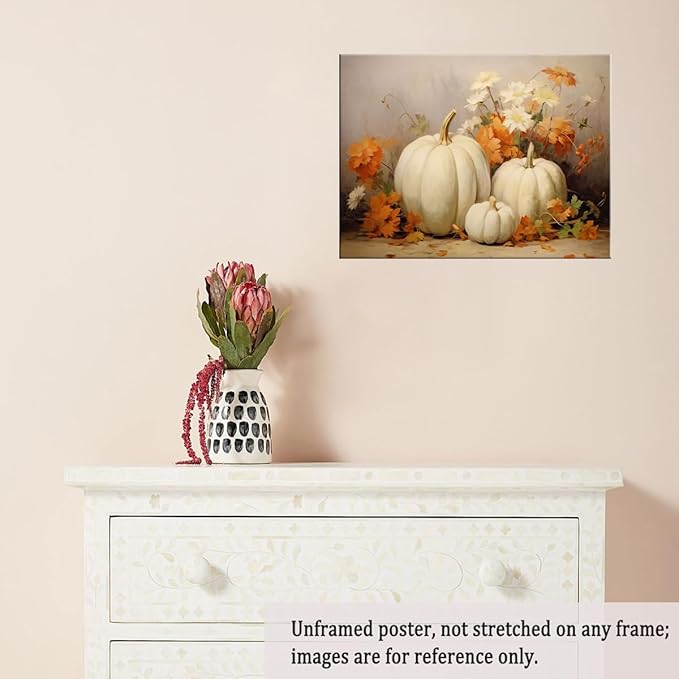 Fall Wall Decor Still Life Canvas Painting Posters Thanksgiving Rustic Fall Wall Art Vintage Autumn poster Halloween Autumn Decor 12x16 Unframed