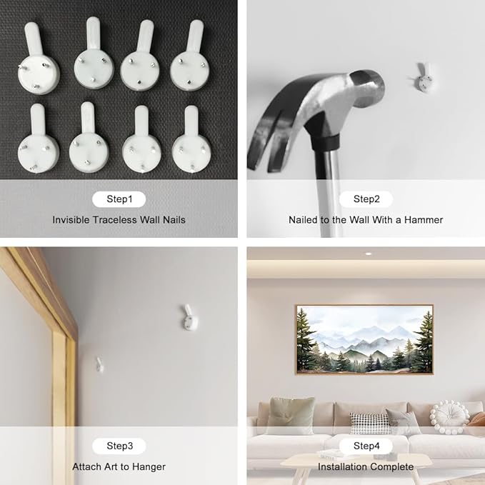 KAIRNE Framed Mountain Canvas Wall Art Set, Misty Forest Wall Decor, Green Pine Tree Wall Painting, Nature Widerness Landscape Art Print for Living Room, Bedroom, Study, Gallery - Large Size 20"x40"