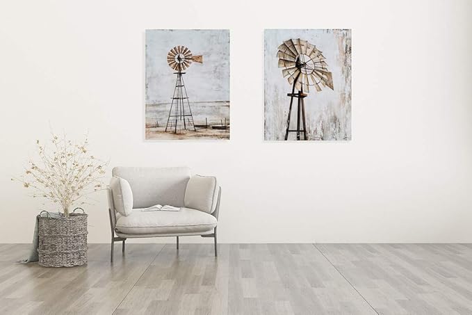 Yihui Arts Windmill Wall Decor Modern Rustic Canvas Wall Art Paintings with Textured Contemporary Abstract Artwork Pictures for Living Room Bedroom Farmhouse Home Decor