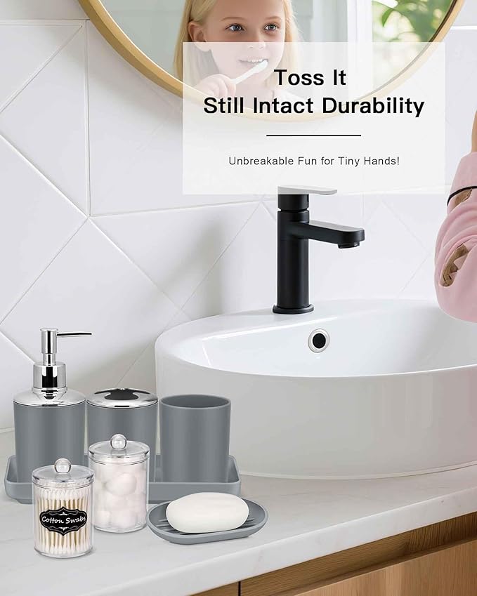 IMAVO Grey Bathroom Accessories,Non Slip Super Absorbent Rugs and Waterproof Shower Curtain with Hooks,Complete Bathroom Set for Bathroom Décor