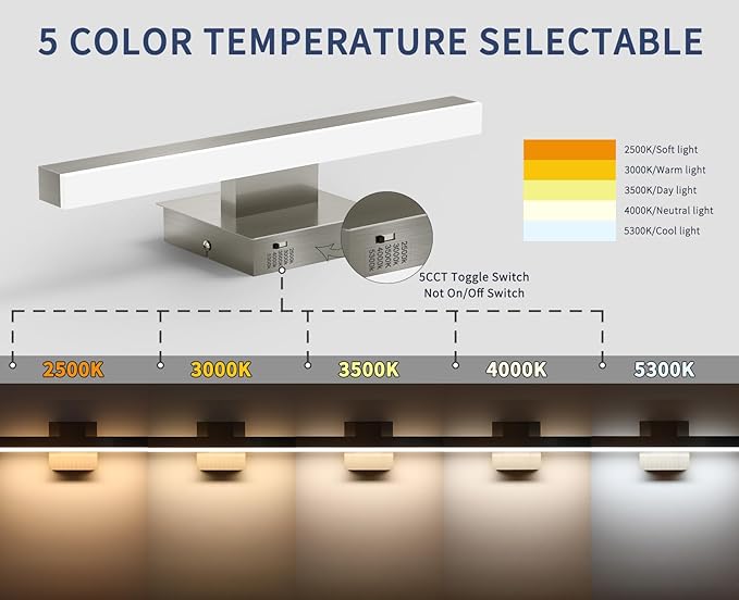 Joossnwell Bathroom Vanity Light Brushed Nickel Bathroom Light Fixtures Over Mirror 23.62 inch 5CCT Dimmable Modern LED Vanity Lighting Bar ETL Certificated