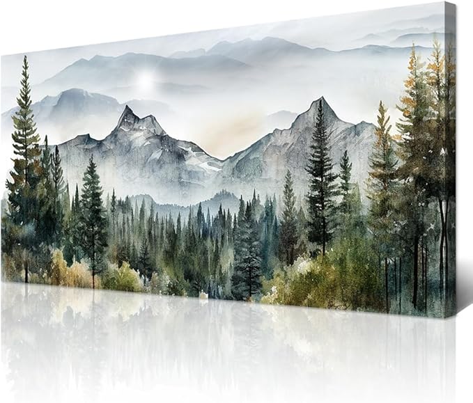 Wapluam Large Canvas Wall Decor For Living Room Bedroom - Modern Office Wall Art - Stretched And Framed Abstract Mountain Landscape Wall Painting Pictures Ready To Hang Home ArtWorks