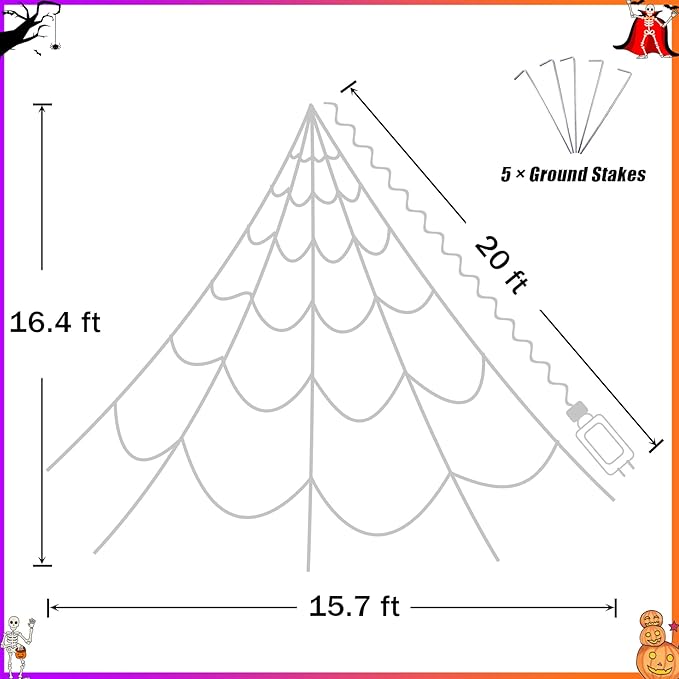 Spider Web Lights for Halloween Decorations Outdoor - 455 LEDs, 8 Lighting Modes, 16.4 Ft Light Up Giant Spider Web (Purple)
