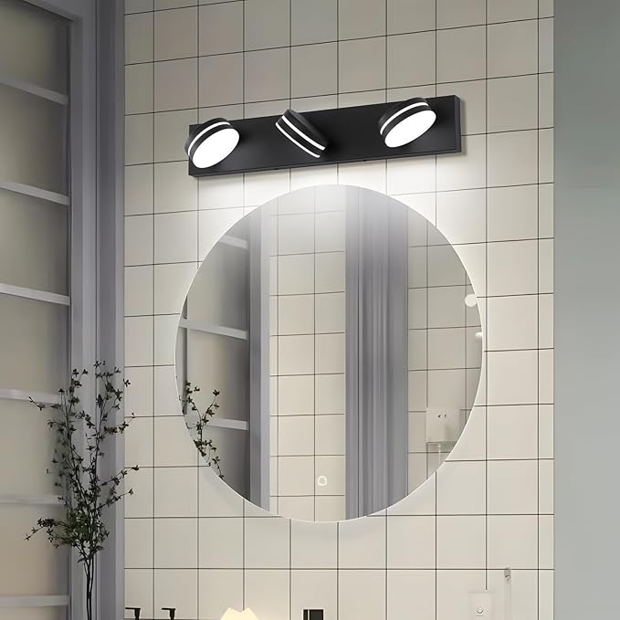 3-Light Bathroom Vanity Light Over Mirror, (24inch Dimmable) Matte Black LED Vanity Lighting Fixtures, Modern Bathroom Wall Light Fixtures with 360°Rotating Lamp Head (Cool White 5500K)