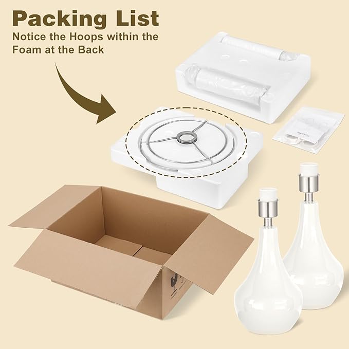 Seealle Modern Ceramic Table Lamps for Night Stands - Bedside Lamps Set of 2 for Nightstand, 19.4" White Bedroom Lamp for Living Room Cute Desk End Table Office Guest Room Dresser Rocker Swtich