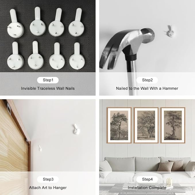 KAIRNE Vintage Tree Sketch Wall Art Set, Antique Tree Drawings Wall Decor, Nature Sketch Wall Painting, Framed Botanical Canvas Art Prints for Living Room, Bedroom, Dinning Room, Farmhouse - 16"x24"x3