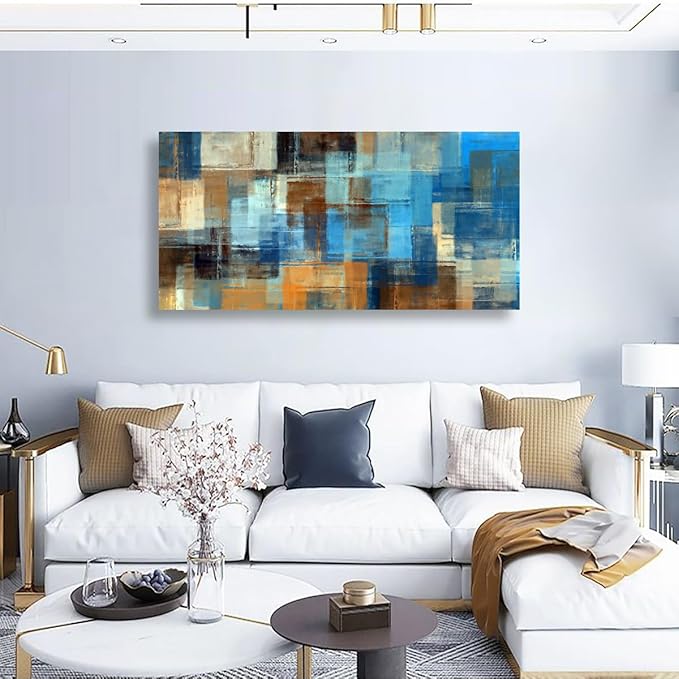 Colour Abstract Pictures Canvas Wall Art for Living room Office Bedroom Wall Decor,Abstract Wall Art Print Paintings Modern Cool Blue Yellow Artwork Waterproof Ready to Hang-28X57 inch