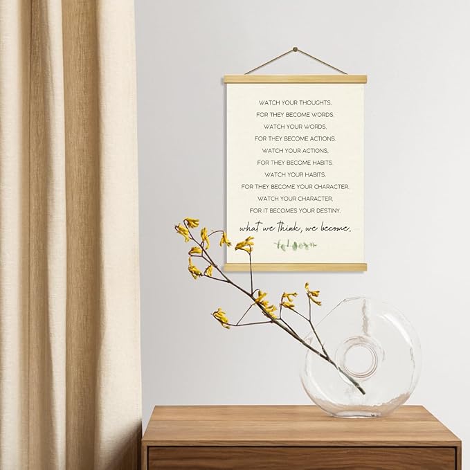 Inspirational Canvas Poster, Canvas Posters Wood Hanger, Watch Your Thoughts Poster Quotes Wall Decor, Motivational Classroom Posters, Positive Mindset Decoration, Home Office Decor