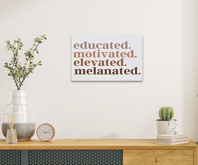 Nogrit African American Wall Art,Educated Motivated Elevated Melanated,Black Woman Wall Art for bathroom decor 14×11, Black Art Wall Decor Black History Month Gifts,African American Gifts