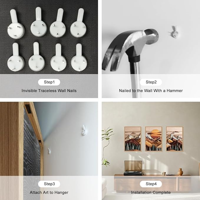 KAIRNE Mountain Framed Canvas Wall Art Set, Mountain Themed Wall Decor, Wooden Pine Tree Scene Wall Painting, Vintage Forest Landscape Art Prints for Living Room, Bedroom, Office 16"x24"x3