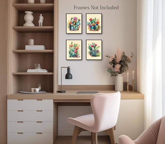 Mexican Cactus Canvas Wall Art,Mexican Cactus Posters,Cactus Wall Art Succulent Bathroom Decor Watercolor Green Plants Canvas Prints for Room Office Home Decor Set of 4 (8"x10"Unframed)