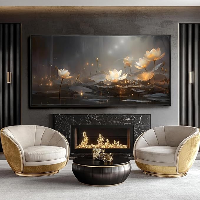 SDYA White Floral Wall Decor Gold Botanical Canvas Paintings Modern Artwork for Living Room Bedroom Office Home Decor 29"x58"