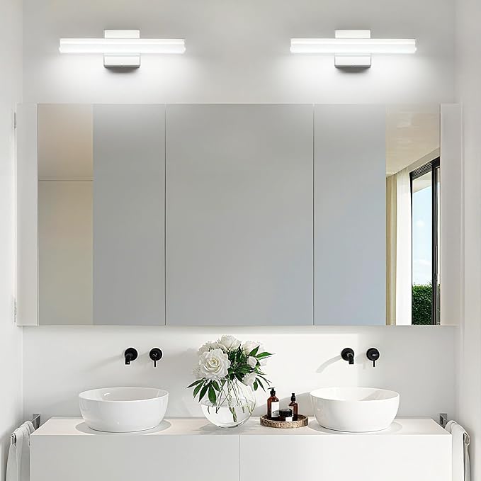 SineRise 16-Inch LED Modern Bathroom Vanity Light Bar, Chrome Modern Acrylic Bathroom Wall Lighting Fixtures Over Mirror (Cool White 6000K)
