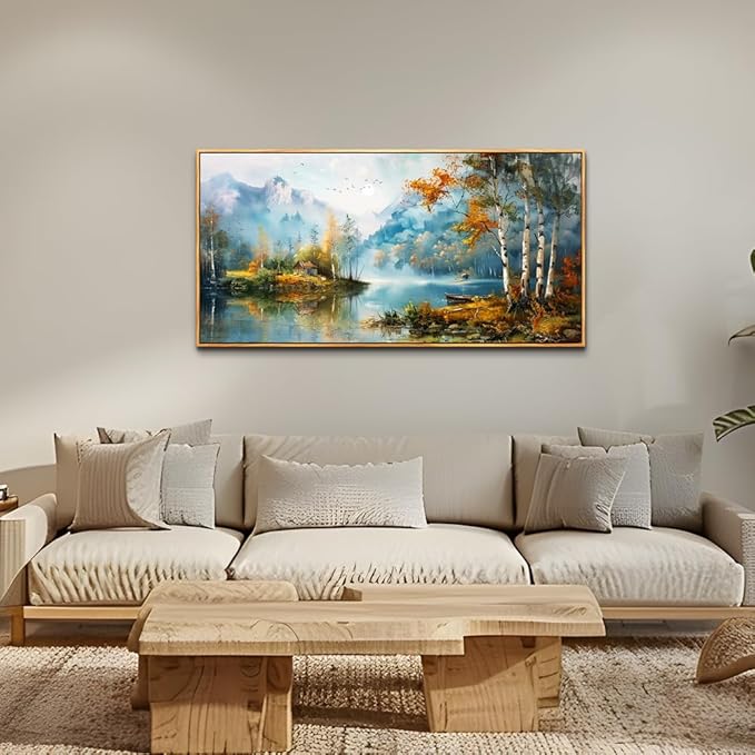 ZUITINGHUA Wood Framed Canvas Wall Art For Living Room Wall Decor For Bedroom Office Wall Decoration Lake View Painting Tree Forest Pictures Artwork Room Aesthetic Home Decor Ready To Hang 20x40 In