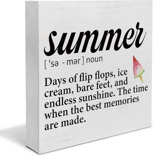 Summer Decor - Beach Decorations Summer Definition Wooden Sign Home Shelf Desk Decor 5 X 5 Inches