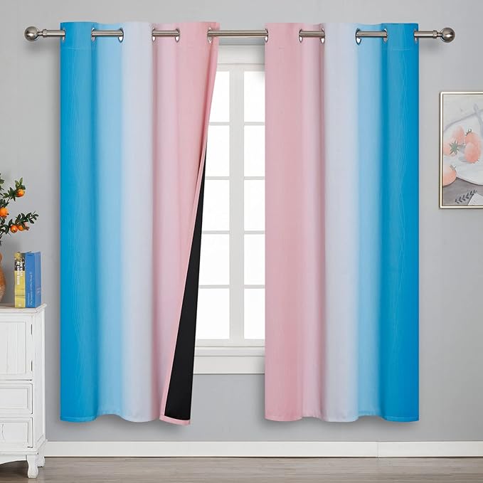 Estelar Textiler Ombre Pink and Blue Blackout Curtains 72 Inch Length 2 Panels, Full Light Blocking Curtains for Bedroom, Grommet Thermal Insulated Gradient Drapes for Living Room, 42x72 Inch