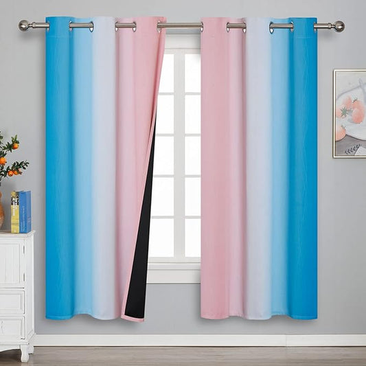 Estelar Textiler Ombre Pink and Blue Blackout Curtains 72 Inch Length 2 Panels, Full Light Blocking Curtains for Bedroom, Grommet Thermal Insulated Gradient Drapes for Living Room, 42x72 Inch
