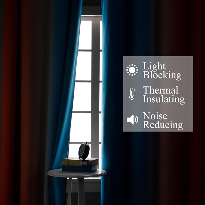 Thermal Insulated Blue and Orange Curtains for Living Room, Complete Light Blocking Ombre Blackout Curtains for Bedroom, Full Room Darkening Gradient Grommet Drapes for Boy Room, 42x84 Inch, 2 Panels