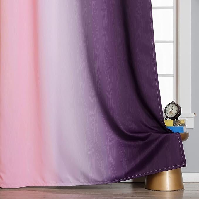 Estelar Textiler Pink and Purple Ombre Blackout Curtains 90 Inches Long 2 Panels Set, Thermal Insulated Gradient Drapes for Bedroom, Full Room Darkening Energy Saving Curtains for Living Room,52Wx90L
