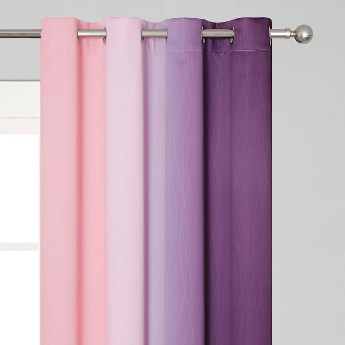 Estelar Textiler Pink and Purple Ombre Blackout Curtains 90 Inches Long 2 Panels Set, Thermal Insulated Gradient Drapes for Bedroom, Full Room Darkening Energy Saving Curtains for Living Room,52Wx90L